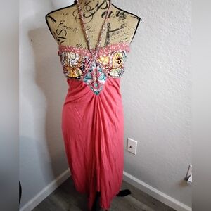 Lulumari Pink and Silver Embellished Strapless Sundress